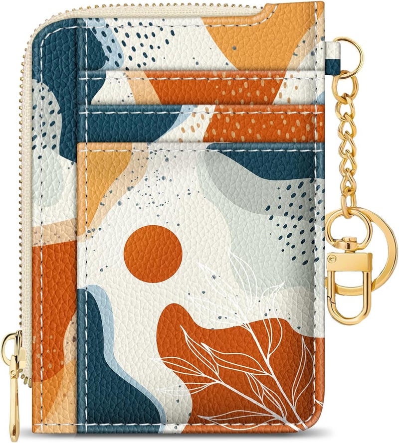 GIANCOMICS Slim Wallet Credit Card Holder Women, Abstract Boho Art Rfid Blocking Small Card Case, Keychain Thin Pocket Curved Zipper Wallet, Travel Card Holder PU Leather ID Window, Ladies Female Gift - Image 1